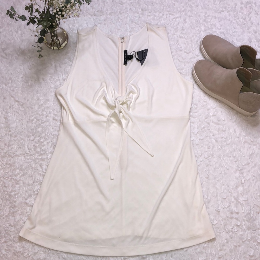 NWT St. John Ivory Tie Knot Sleeveless Blouse 10